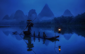 	   Chinese fisherman on the boat