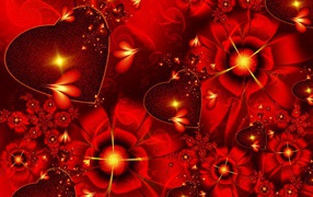Сердечки с красными цветками