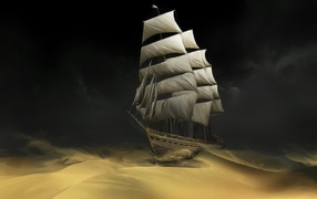 Sailing ship in the night sea