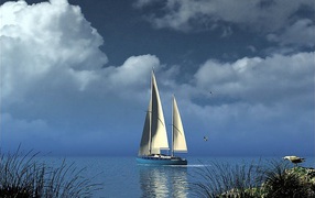 Sailing yacht in the sea