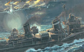 Storm and warships
