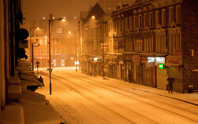 Snow in London Graham Road at night