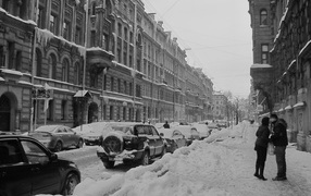 Snow in St. Petersburg on the street