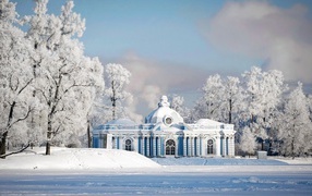 Snow in St. Petersburg palace in the woods