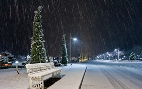 Snow night on a city street