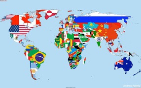 Flags on the world map