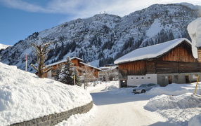 City street in the ski resort of Lech, Austria
