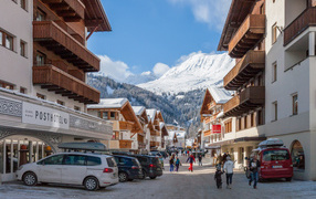 City street in the ski resort of Serfaus, Austria