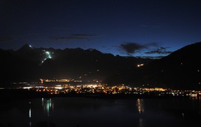 Night at the resort of Zell am See, Austria