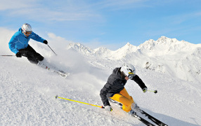 Skiing in the ski resort of Serfaus, Austria