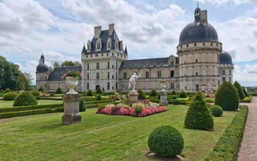 Lawn in front of the castle in the Loire, France