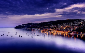 Night lights on the Cote d'Azur, France