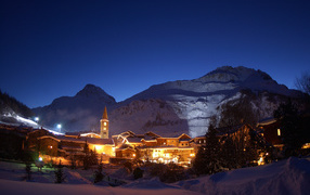 Night ski resort of Val d'Isere, France