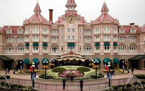 Pink Castle in Disneyland, France
