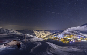 Starry sky in the ski resort of Val Thorens, France