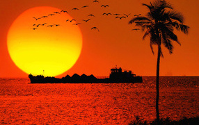 Ship on sunset background in Goa
