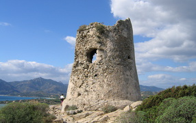 Ancient tower in the resort of Villasimius, Italy