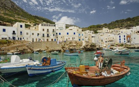 Boats near the shore on the island of Sicily, Italy