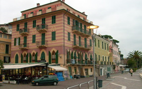 Building on the street in the resort of Celle Ligure, Italy