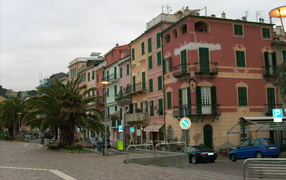 City street in the resort of Celle Ligure, Italy