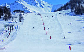 Downhill skiing at a ski resort Sestriere, Italy