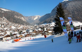 Downhill skiing at the resort Alleghe, Italy