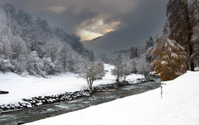 Mountain River in the ski resort of Val di Sol, Italy