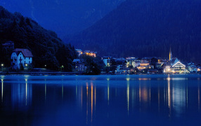 Night lights at the resort Alleghe, Italy