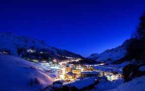 Night lights of the ski resort of Cervinia, Italy
