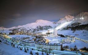 Night lights of the ski resort of Sestriere, Italy