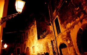 Night street in the resort of Fiuggi, Italy