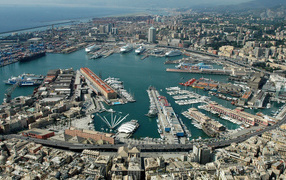 Panorama of the port of Genoa, Italy