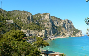 Rocky coast in the resort Finale Ligure, Italy