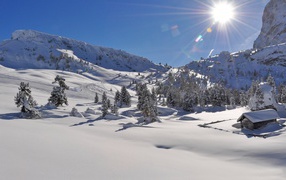 Ski piste in the ski resort of Selva, Italy