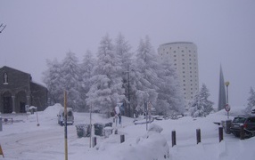 Снегопад на горнолыжном курорте Сестриер, Италия