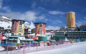 Winter holiday in the ski resort of Sestriere, Italy