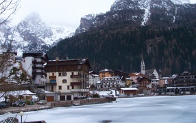 Winter landscape in the resort of Alleghe, Italy