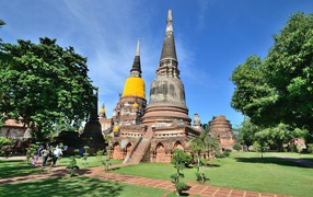 Park at the temple at the resort Ayuthaya, Thailand
