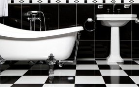 Черно белое оформление ванной