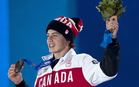 Bronze medalist in the discipline of snowboarding Mark Makmorris at the Olympics in Sochi