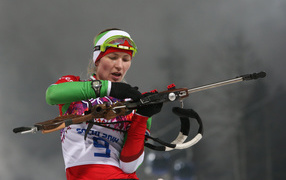 Domracheva Belarusian biathlon winner of three gold medals in Sochi
