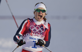 Maiken Falla of Norway Kaspersen gold medal at the Olympic Games in Sochi 2014