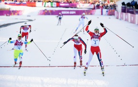 Norwegian gold medalist skier Kaspersen Maiken Falla at the Olympics 2014 in Sochi