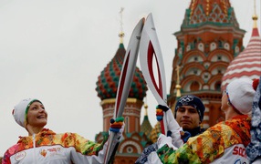 Olympic flame on Red Square for the Olympics in Sochi in 2014