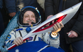 Olympic torch on the ISS in 2014 in Sochi