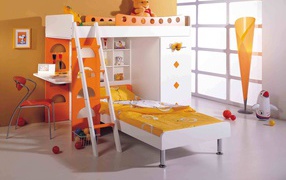 Оранжевая стена в детской комнате