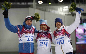 Pedestal biathlon men at the Olympics in Sochi