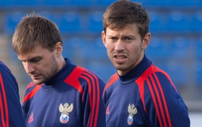Russia striker Fedor Smolov in training