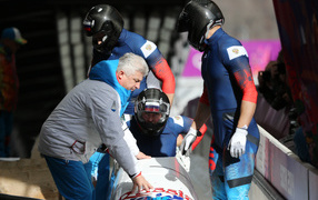 Russian bobsledder at the Olympics in Sochi 2014