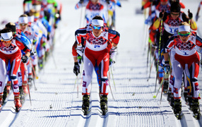 Старт соревнований по лыжным гонкам на Олимпиаде в Сочи